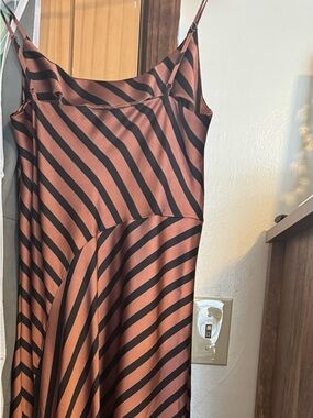 a new day Rust and Black Diagonal Stripe Slip Midi Dress